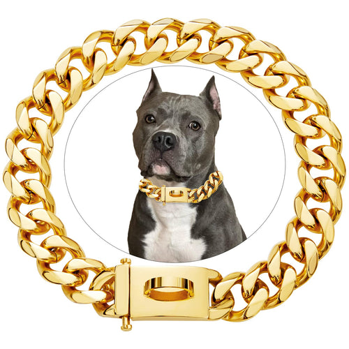 18k Gold Luxury Pet Cuban Link Dog Collar